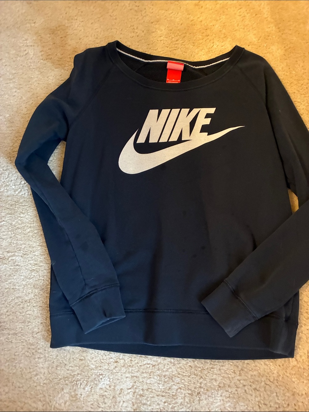 Nike Women's Navy Crewneck Sweatshirt with White Logo